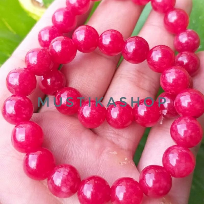 Gelang Terapi Kesehatan Batu Giok Merah Delima 10mm Asli Natural Batu Dingin