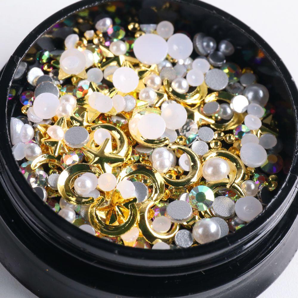 Preva Mixed Nail Rhinestones Manicure Parts Giwang Lucu Desain Mutiara