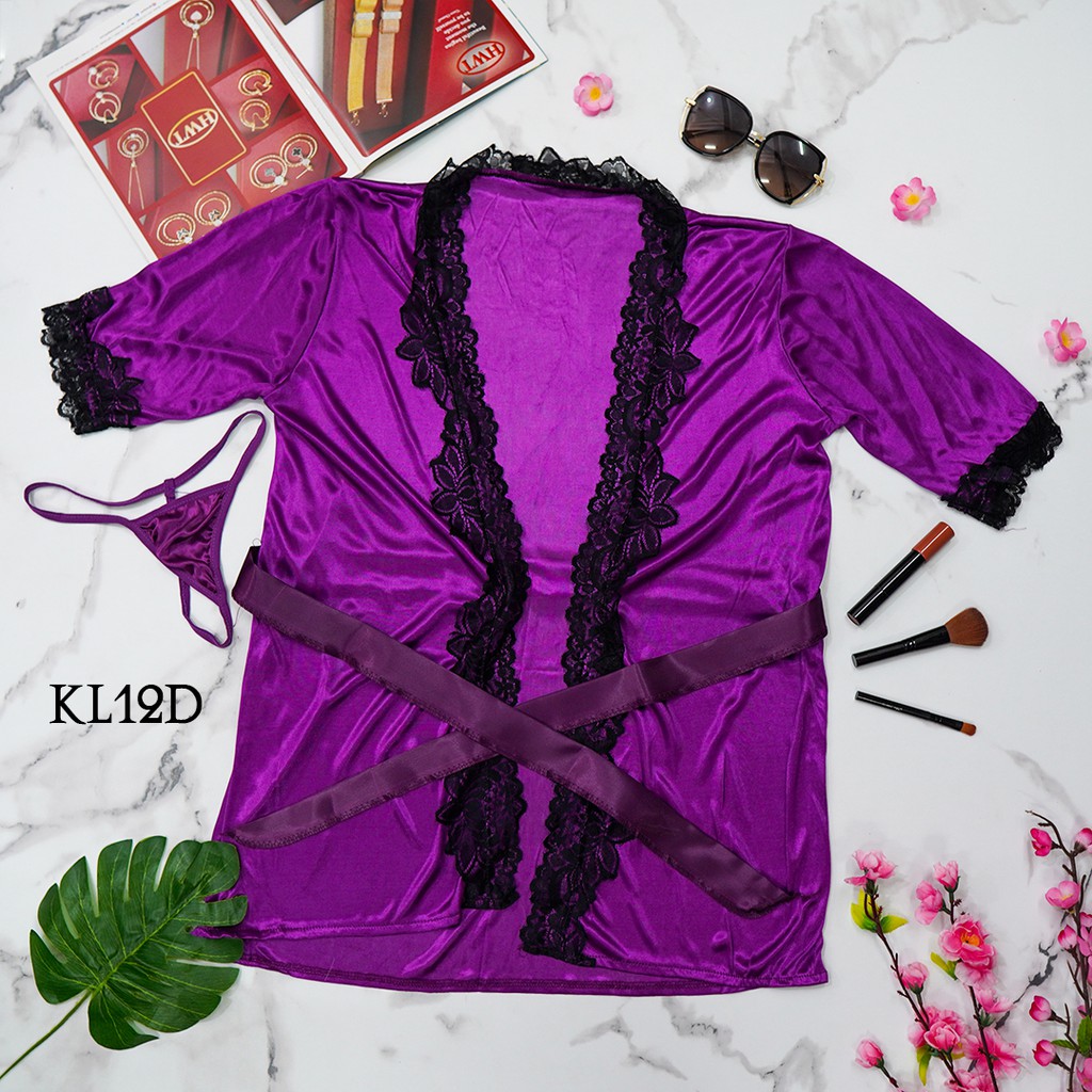 [TOKO TERPERCAYA] KIMONO SATIN BAJU TIDUR SEXY BAJU TIDUR KIMONO WANITA UNGU KL12D