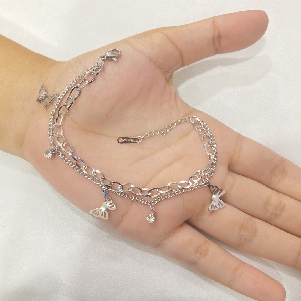 Gelang Tangan 2 Layer Titanium Silver Anti Karat Selamanya