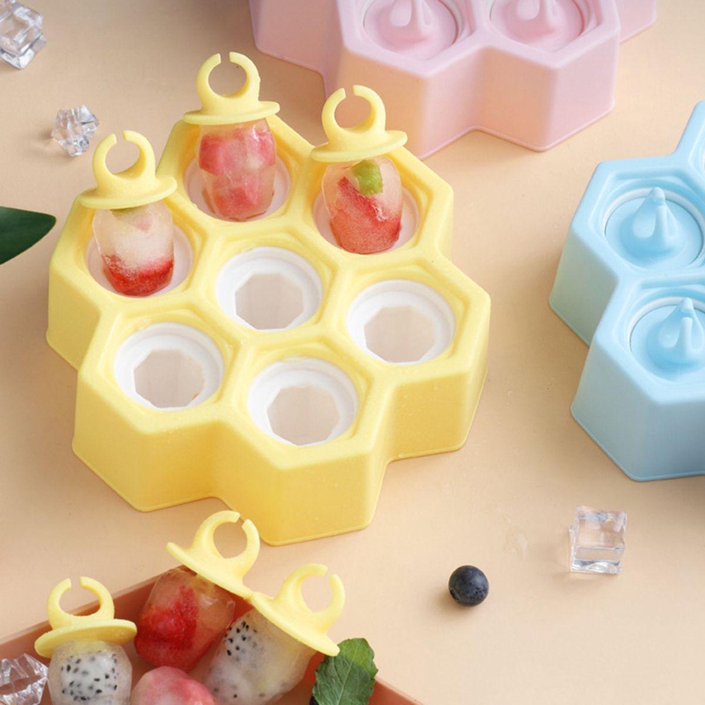 [Elegan] Cetakan Es Loli Anak Dewasa Buatan Sendiri Reusable Kitchen Silicone Honeycomb Shaped Ice Cream Mould