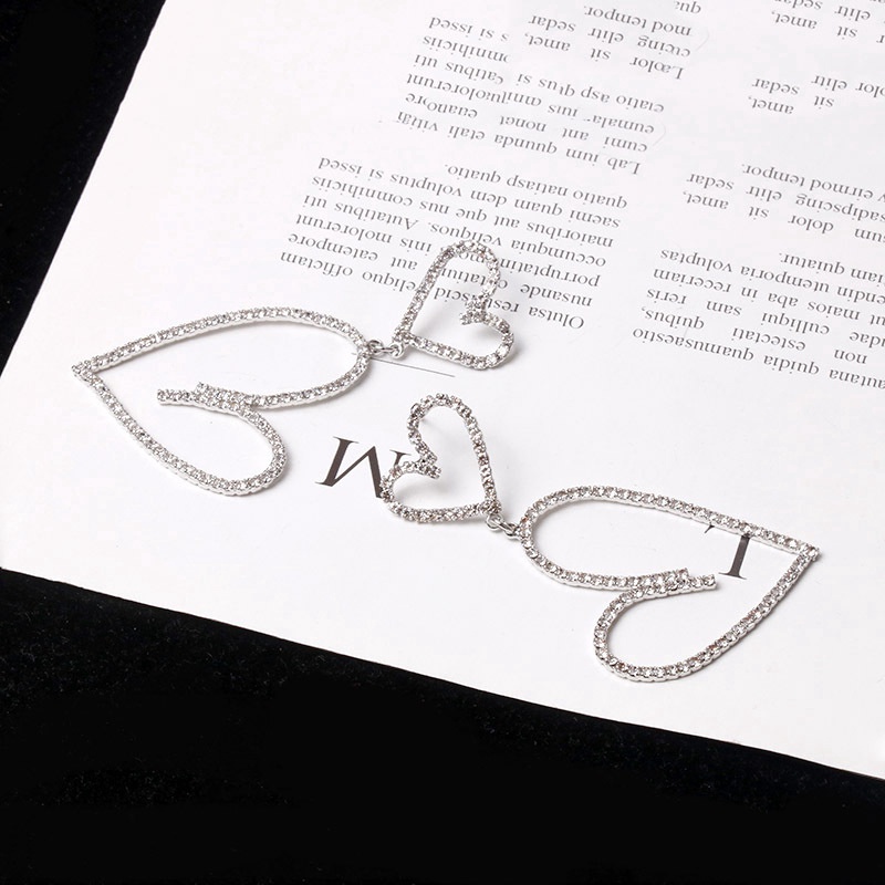 Anting Tusuk Gantung Bahan Sterling Silver 925 Desain Hati Hias Berlian Gaya Korea Untuk Wanita