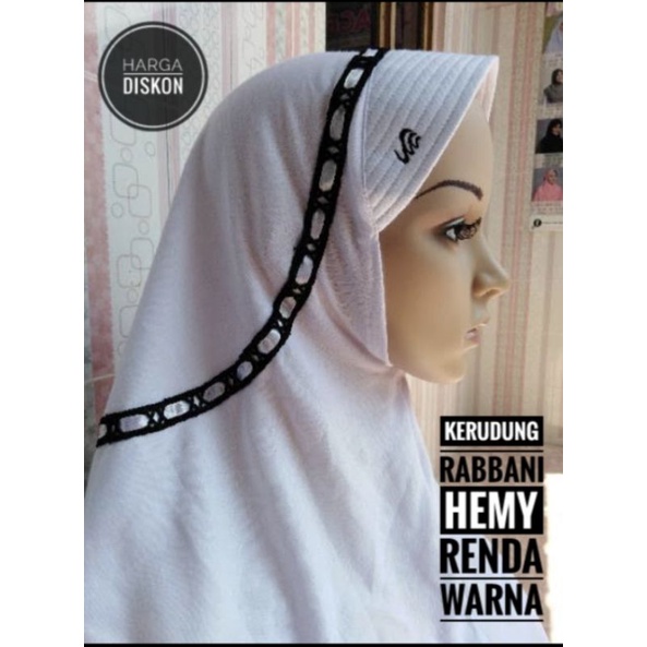 Kerudung Rabbani Hemy Putih Renda Warna Ori