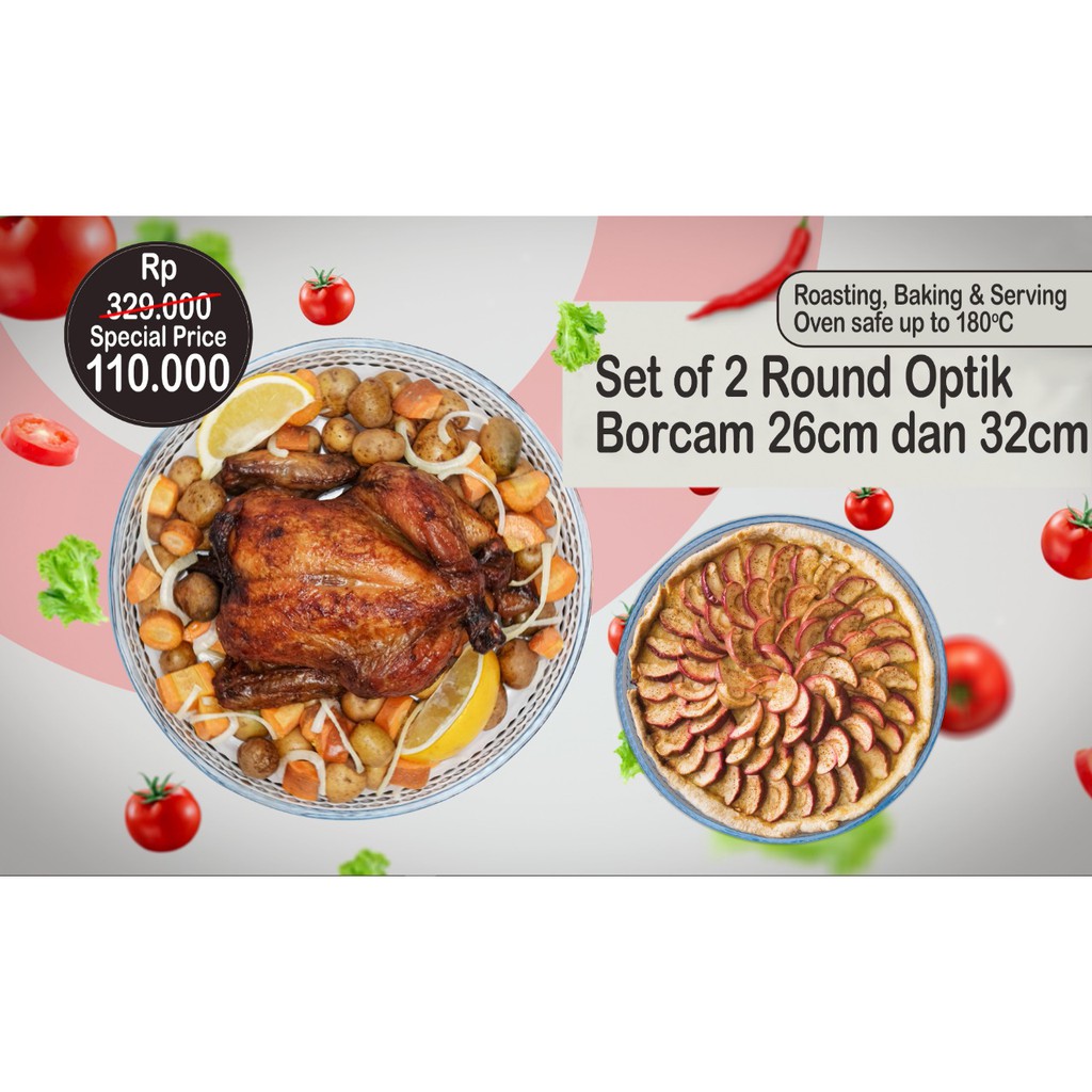 Pero Pyrex / Piring Saji Tahan Panas / Oven Safe / Borcam Optik Set of 2