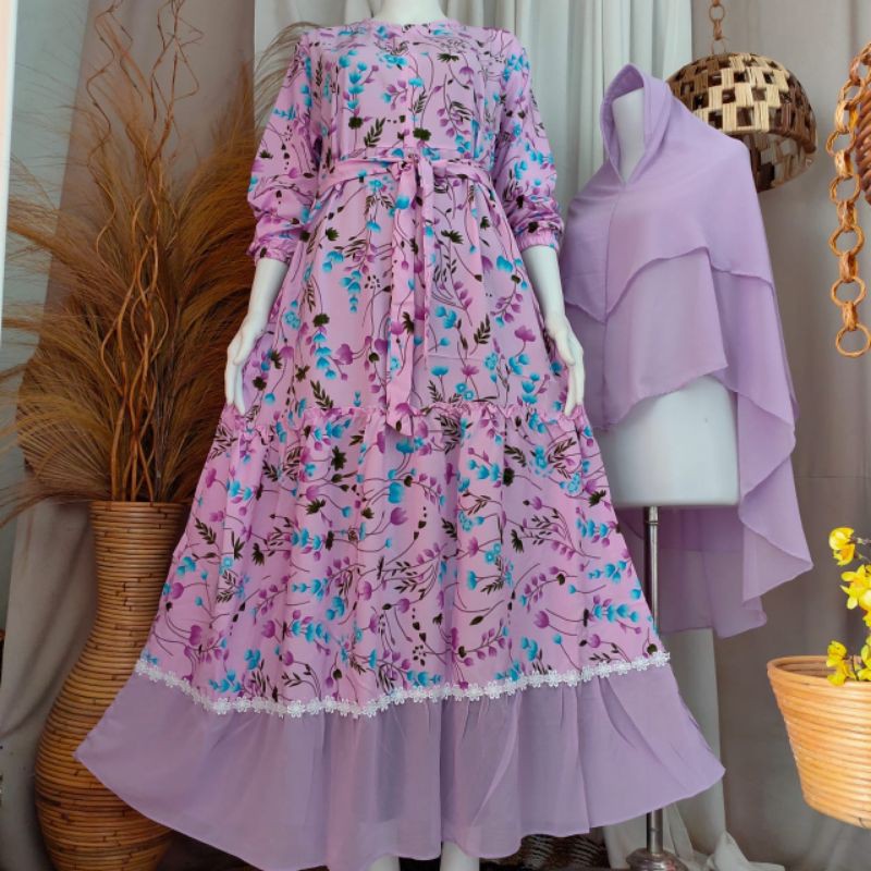 Set hijab bunga kecil by Delfin Collection