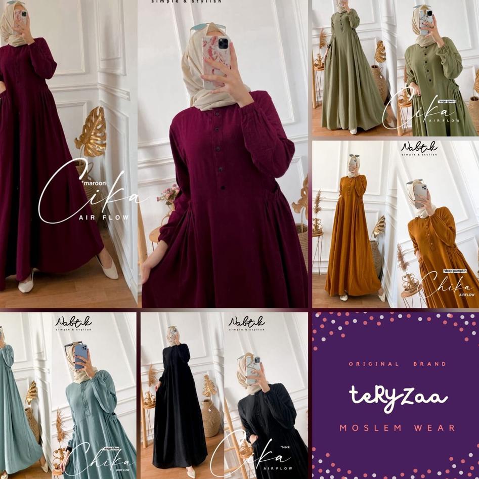 ready || TERESA#2 CIKA CHIKA CRINKLE AIRFLOW DRESS NABTIK ORI Gamis Crinkle Airflow PolosTerhits {HR