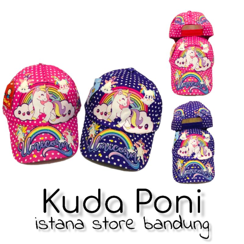 Topi kuda poni anak perempuan topi unicorn anak motif full print sublim lucu