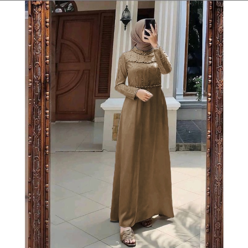 GAMIS TIARA DRESS MAXY VELVET MIX BROKAT TILE MUTIARA FASHION MUSLIM WANITA GAUN PESTA MEWAH KONDANGAN LAMARAN GAMIS COUPLE SYAR'I WANITA MODERN TERMURAH-4