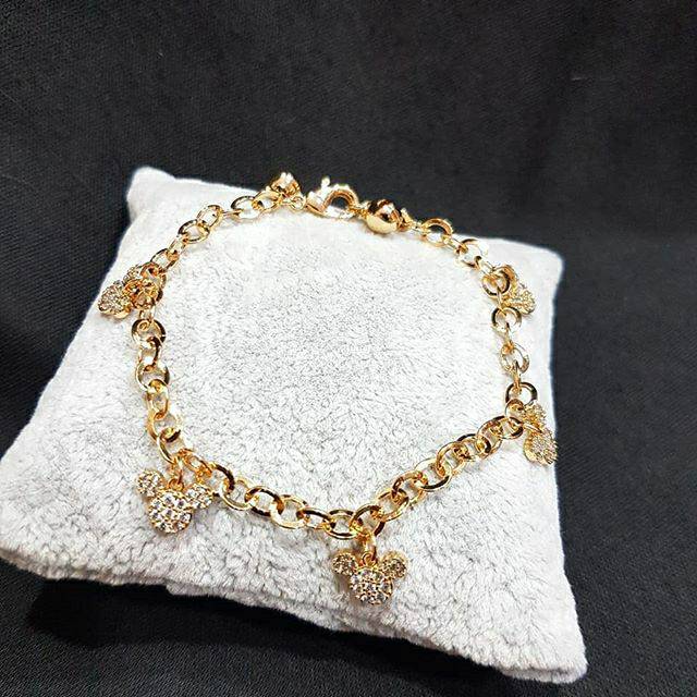 Gelang Premium Lapis emas Mickey gelang krincingan Silver