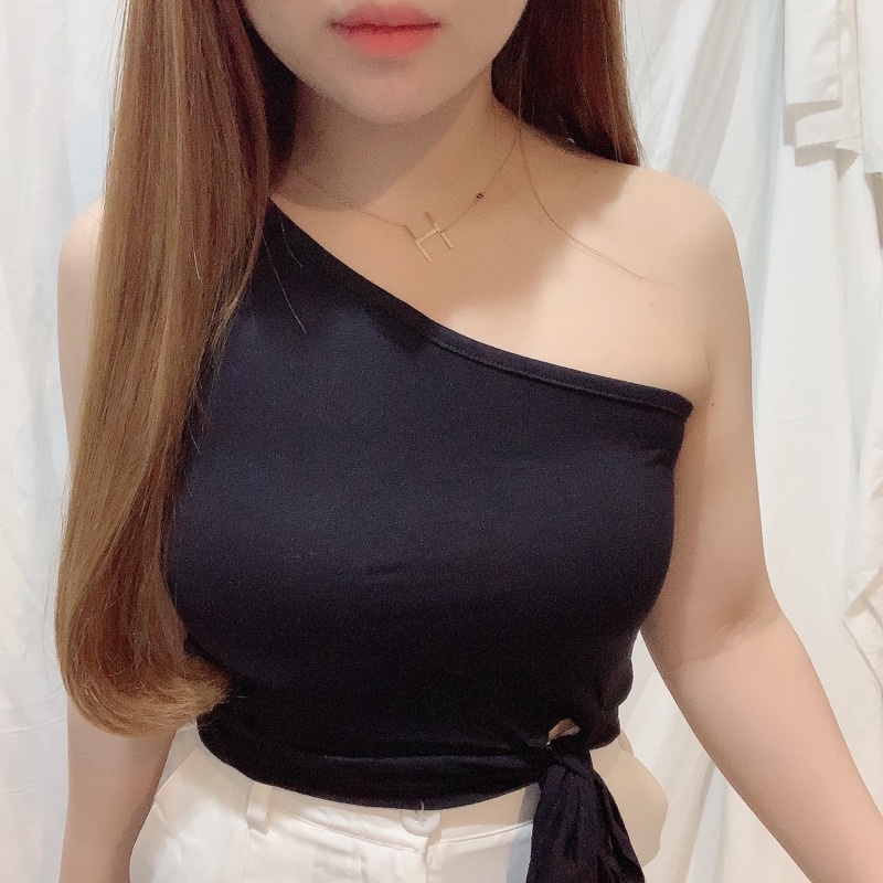 One Shoulder Bow Knot Side Crop Top Tank | Atasan Wanita Korean Fashion | Maimon Grosir