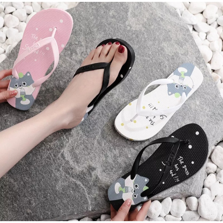 Sandal Jepit Wanita terbaru Motif Kucing Lucu