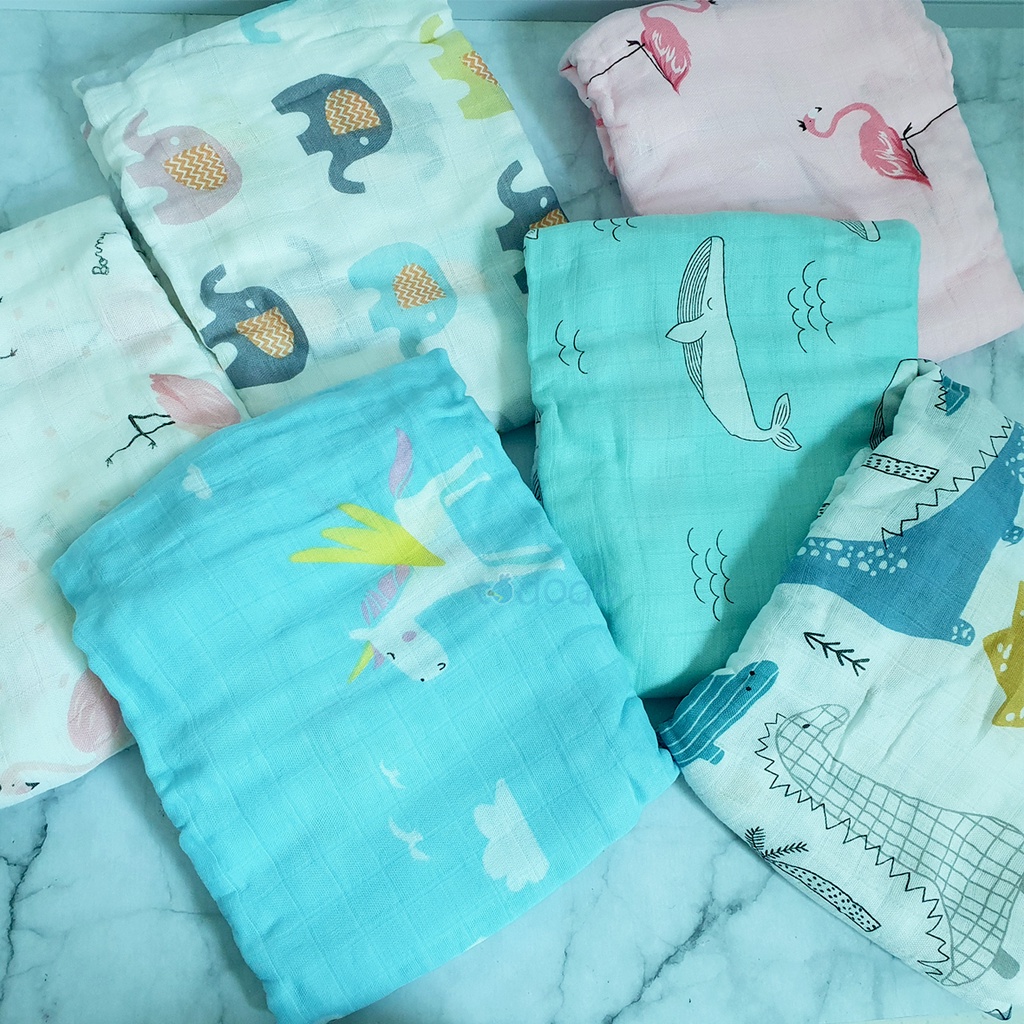 Bedong Bayi Muslin Cotton Swaddle Jumbo Selimut Bayi 120 X 110 cm