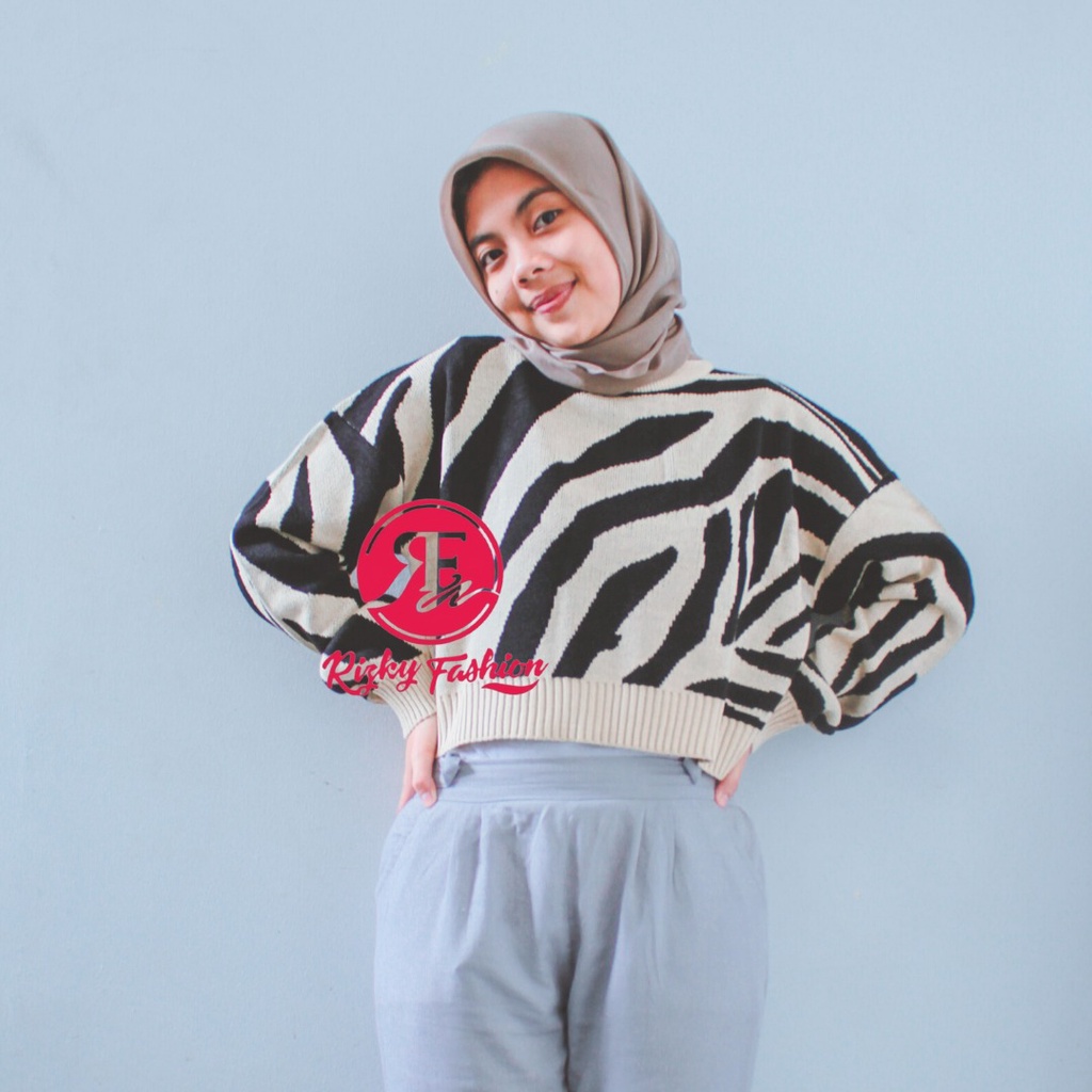 Arabele zebra crop / blouse rajut atasan wanita