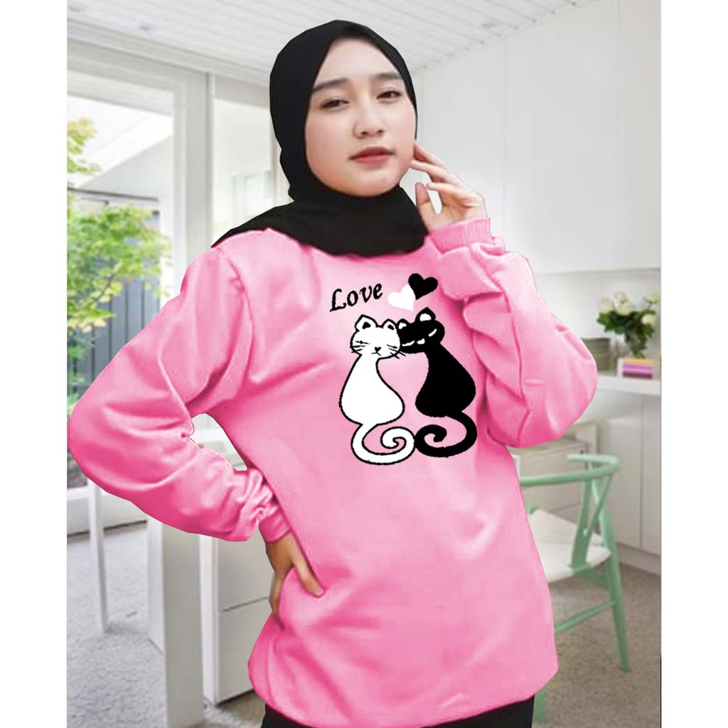 Kaos Lengan Panjang meow 2 / Kaos Sweatshirt / Atasan Wanita / Atasan Wanita Lengan Panjang