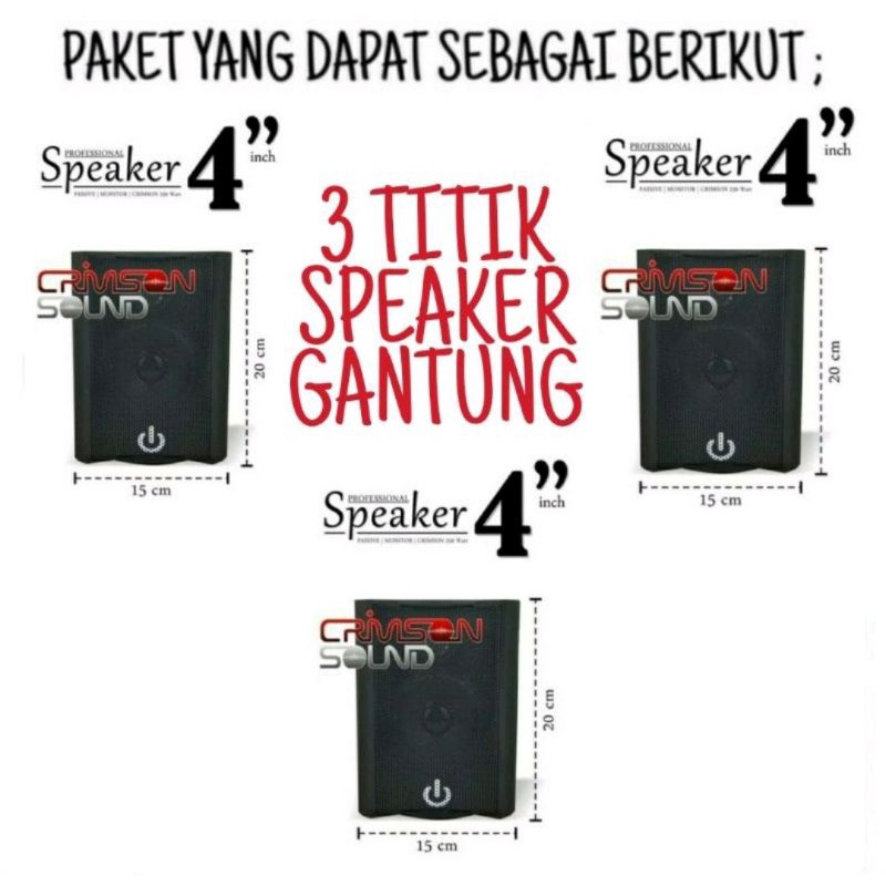 Paket Sound 3 Titik Speaker Ampli Bluetooth Buat Di Cafe , Restoran , Klinik, Full Set Crimson