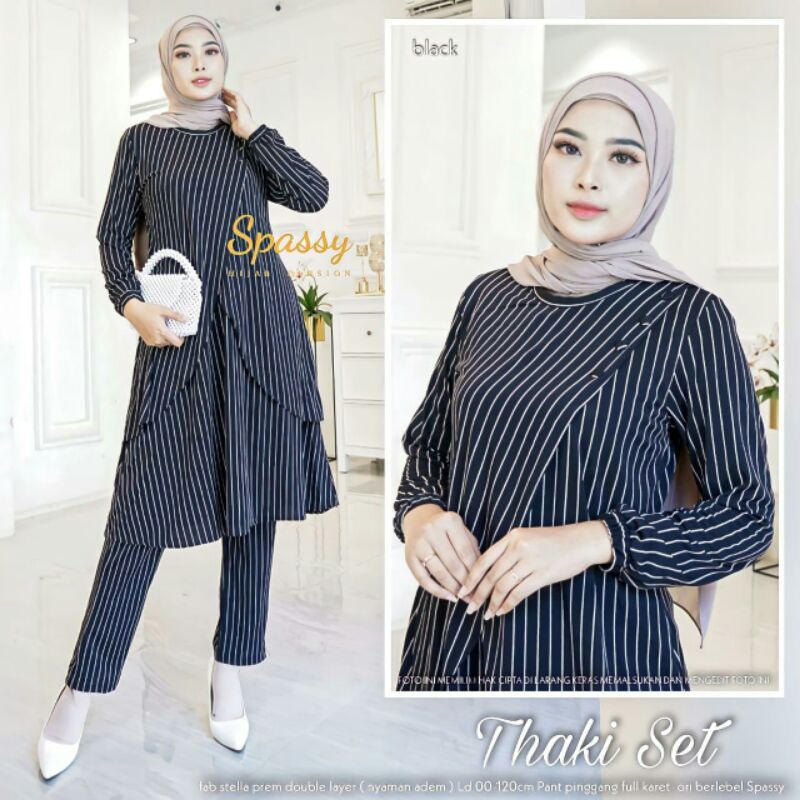 (Bisa cod) Thaki Set Ori Berlabel Spassy Hijab Fashion Setelan Celana Wanita