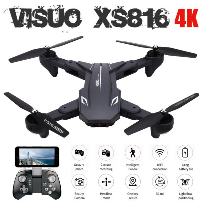 Drone Terbaik 2023 Drone Visuo XS816 4K Camera Original 360 Rotasi Lensa Optical Flow Drone Lipat Pe