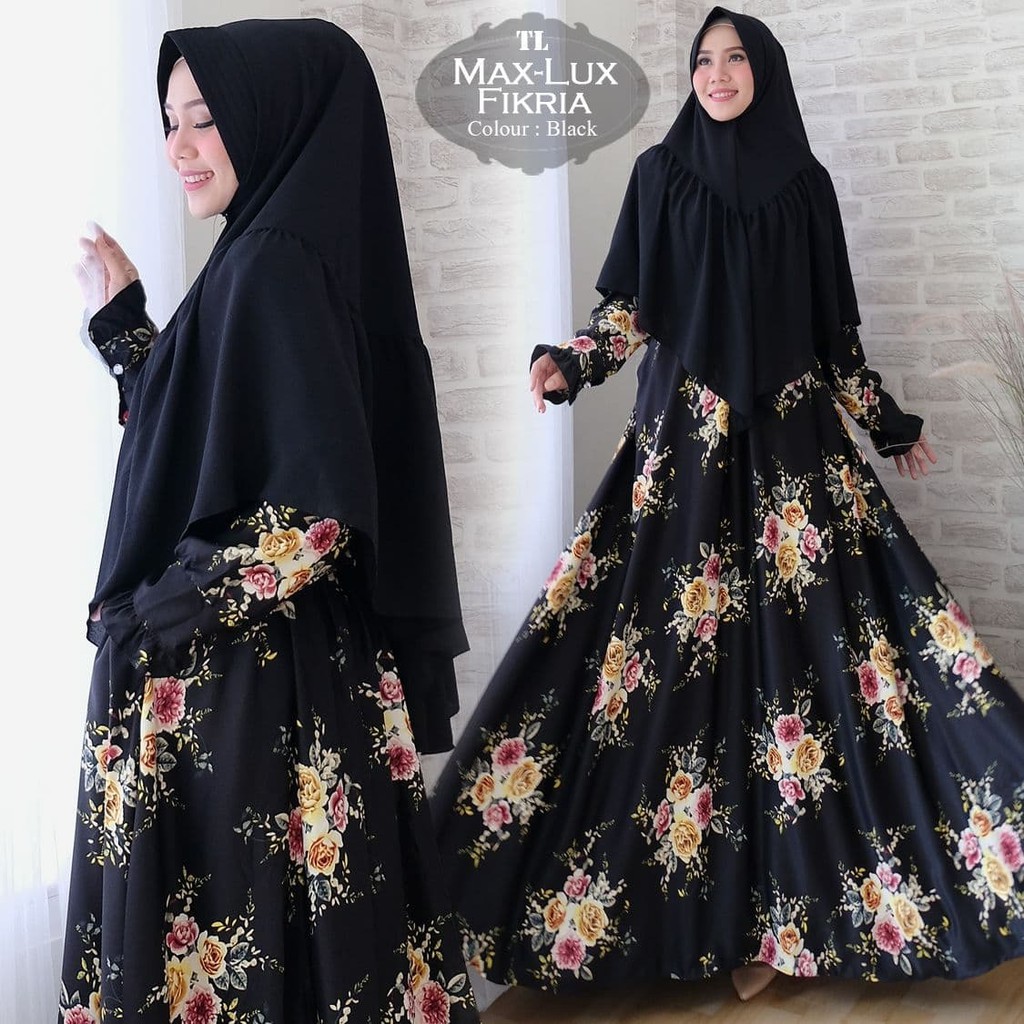 Baju dress Syari Max Lux Fikria Black TL gamis wanita maxmara lux hitam murah