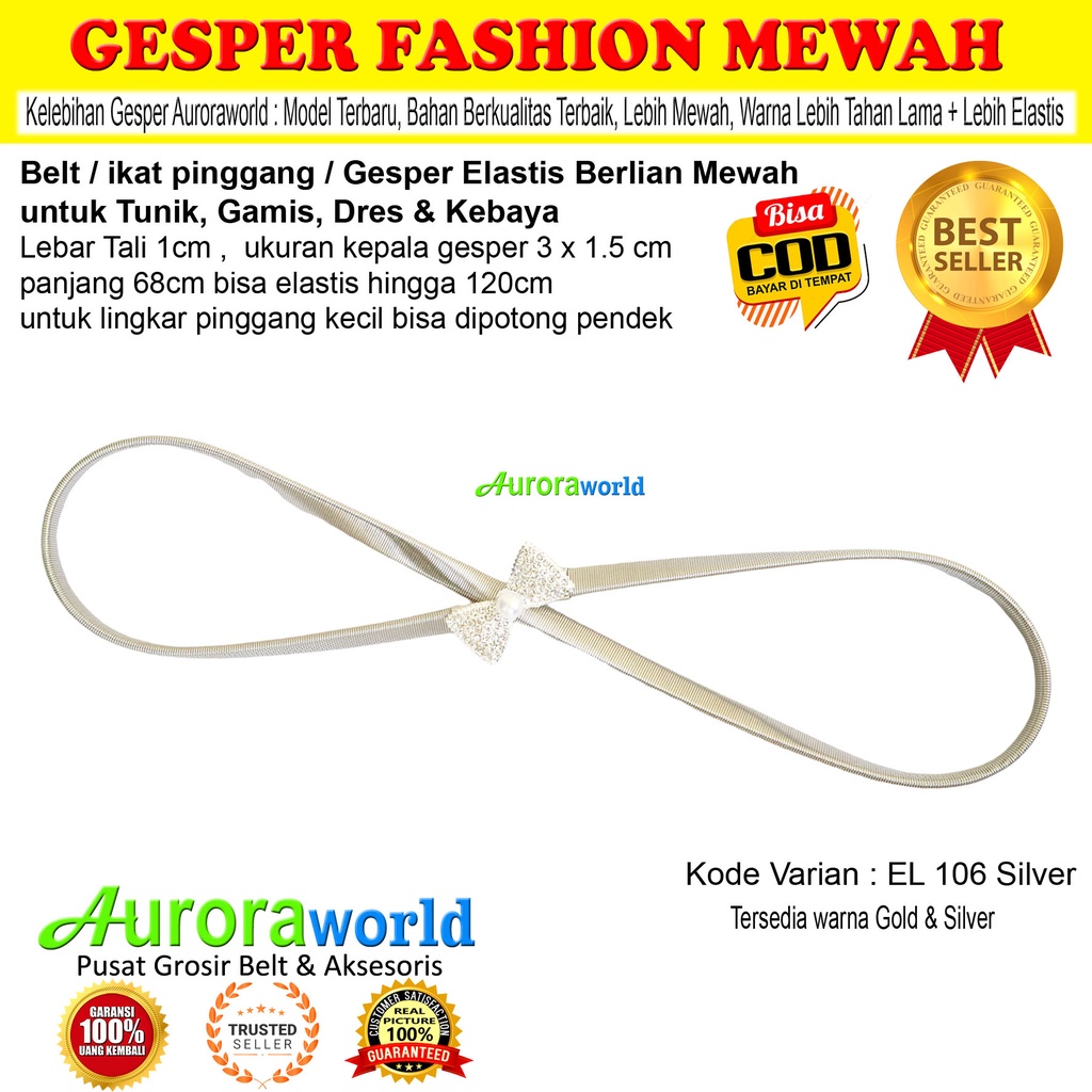 Auroraworld ikat pinggang wanita fashion Belt cewek gesper elastis sabuk pinggang bisa untuk size small hingga jumbo untuk dress gamis tunik kebaya bisa COD - EL-1B