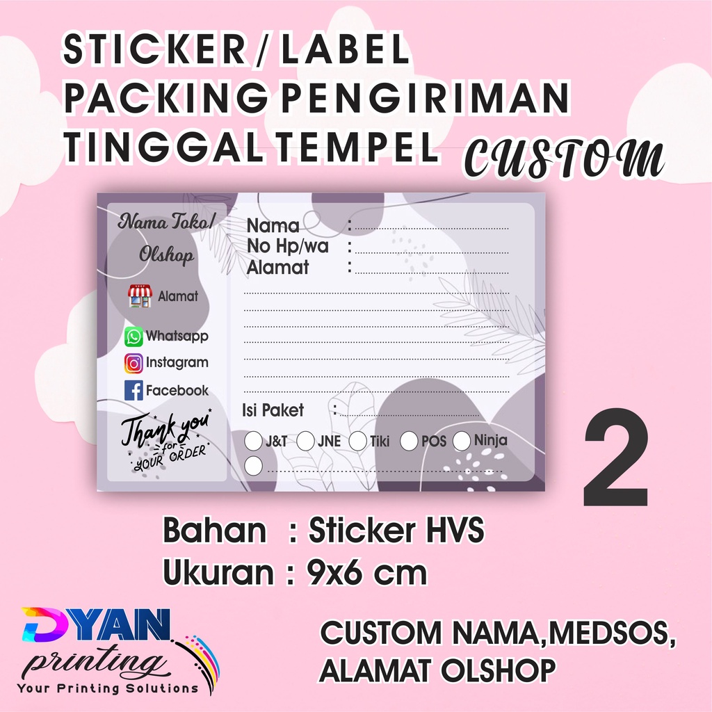 STIKER LABEL PENGIRIMAN PACKING ONLINE SHOP CUSTOM UKURAN 9X6CM COD/BAYAR DITEMPAT