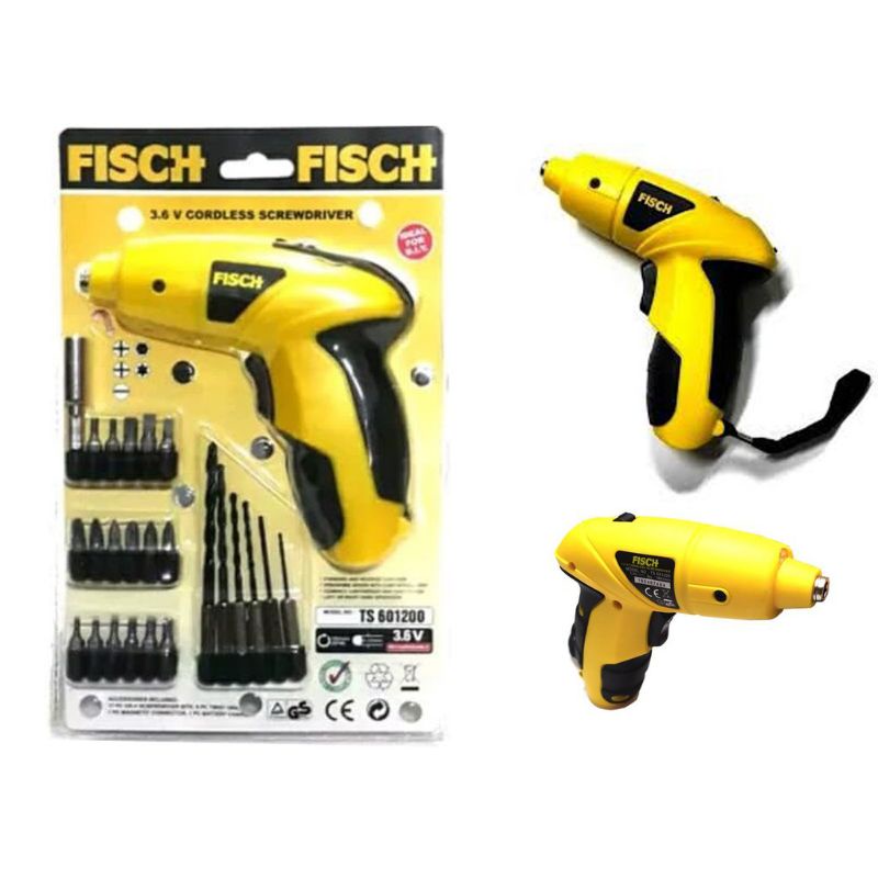 Set Lengkap Fisch Mesin Bor Chrager Baterai Alat Bor Cordless Screwdriver Portabel Serbaguna