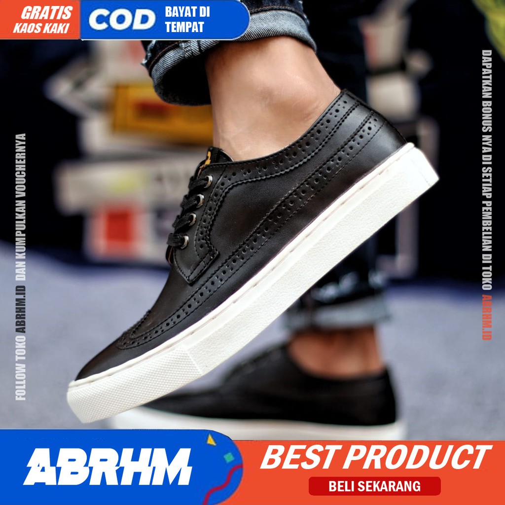 ABRHM X WINGTIF Sepatu Kasual Pria Sepatu Pria Casual Kulit Pu Sepatu Cowo/Cowok Sepatu Kerja Kantor Semi Formal Kuliah Kondangan Gaya keren Kekinian Murah Terlaris
