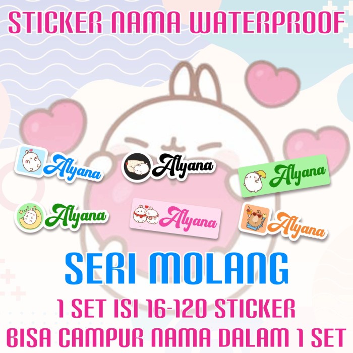 

[14-120 pcs] Sticker Nama Custom Molang