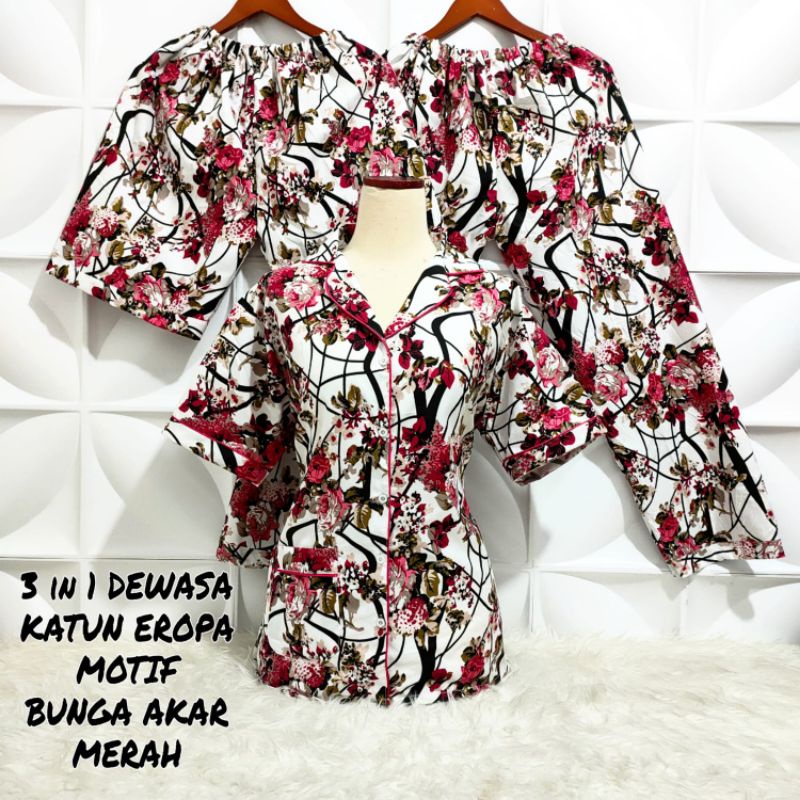 PIYAMA DEWASA 3in1 SIZE M - XXL MOTIF BUNGA