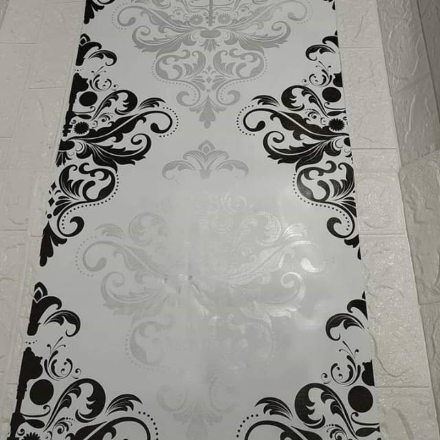 WALLPAPER DINDING MOTIF BATIK HITAM SILVER