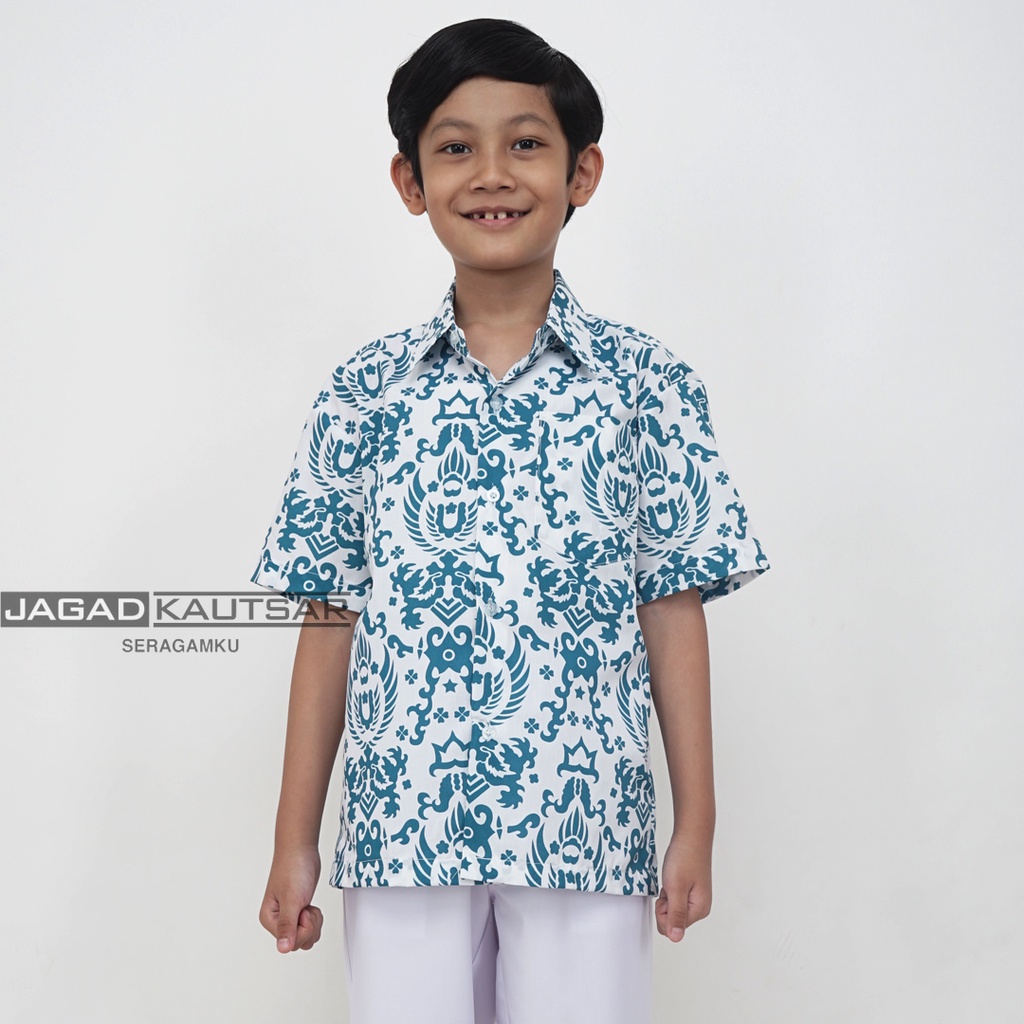 Baju Seragam Baju - Batik Garuda Biru Pendek / Bajunya Saja