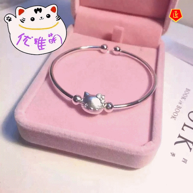 [Ready Stock]Korean Style Cartoon Cat Silver Bracelet Simple Fashion