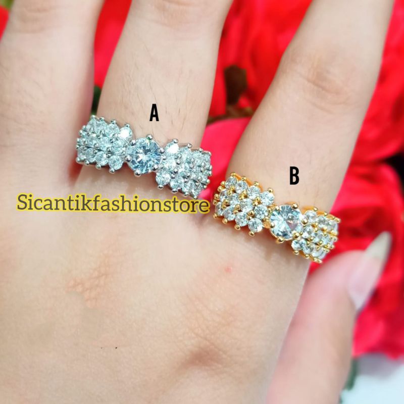 Cincin Titanium Wanita Dewasa Gold Silver Terlaris Anti Karat Tidak Luntur Perhiasan Wanita Mewah