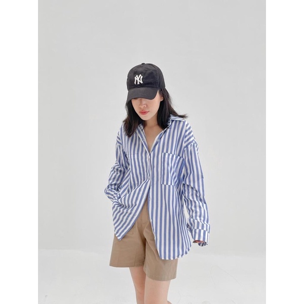 ASOKA Kemeja Stripe Salur - Atasan Wanita Lengan Panjang - Kemeja Katun