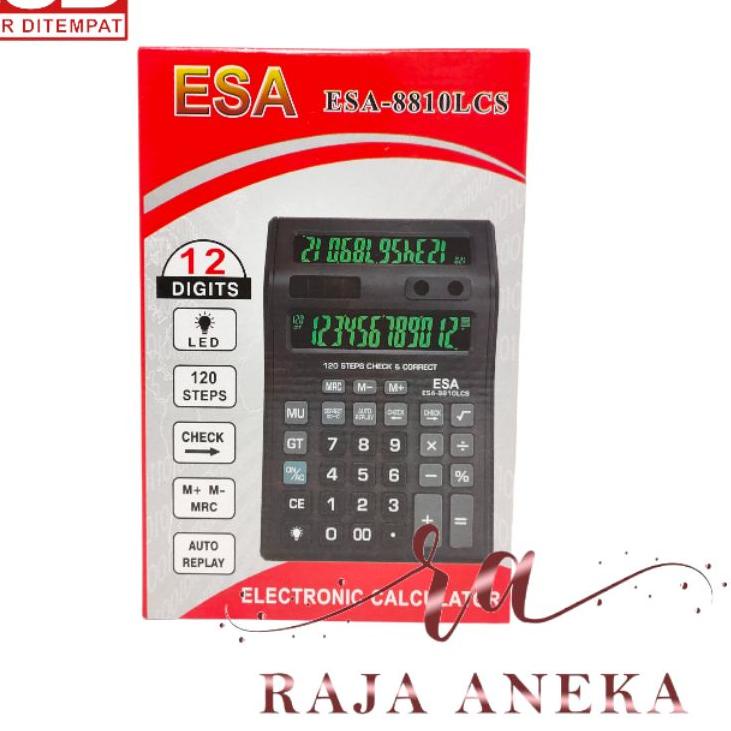 

New - Kalkulator Layar Lcd Led menyala Calculator Besar Esa 8810 12 digit cek ulang 2 layar bolak balik