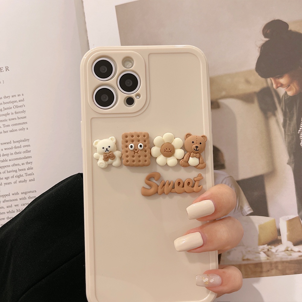 IPHONE Iphone14 13 12mini 11 Pro Max X XS XR 87 Plus 2020 SE 3d Cookie Bear Full Casing Pelindung