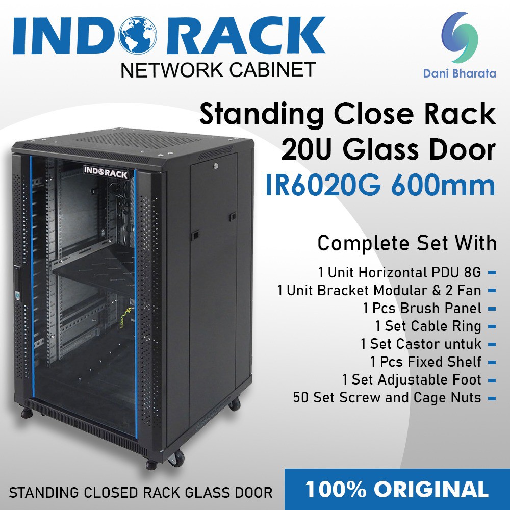 Indorack IR6020G Standing Close Rack 19&quot; 20U Glass Door Depth 600mm STANDING CLOSE RACK 20U