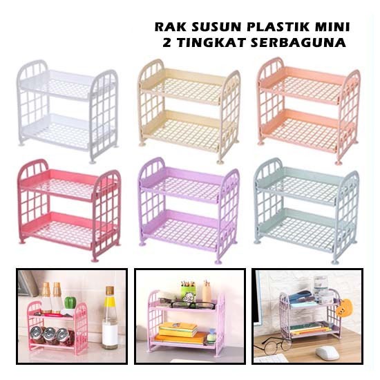 Rak Plastik Susun Mini / Rak 2 Susun Mini / Rak Meja Mini 2 Tingkat / Rak Meja Serbaguna / Rak Susun Mini 2 Tingkat Tempat Penyimpanan Kosmetik Bumbu Dapur Peralatan Kamar Mandi Multifungsi