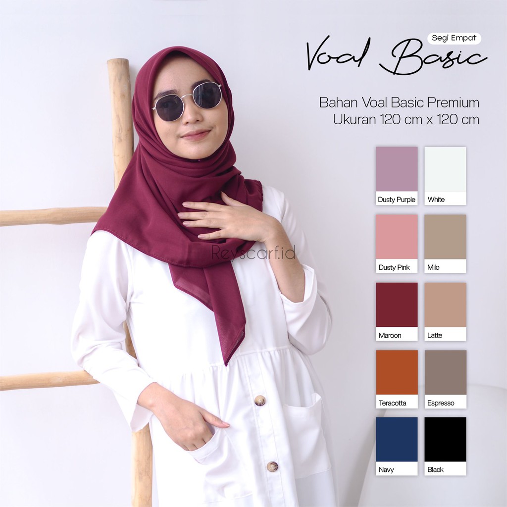 Hijab Segiempat Voal Basic By Reyscarf Bahan Voal Premium Adem Banyak Pilihan Warna Elegant Bisa COD