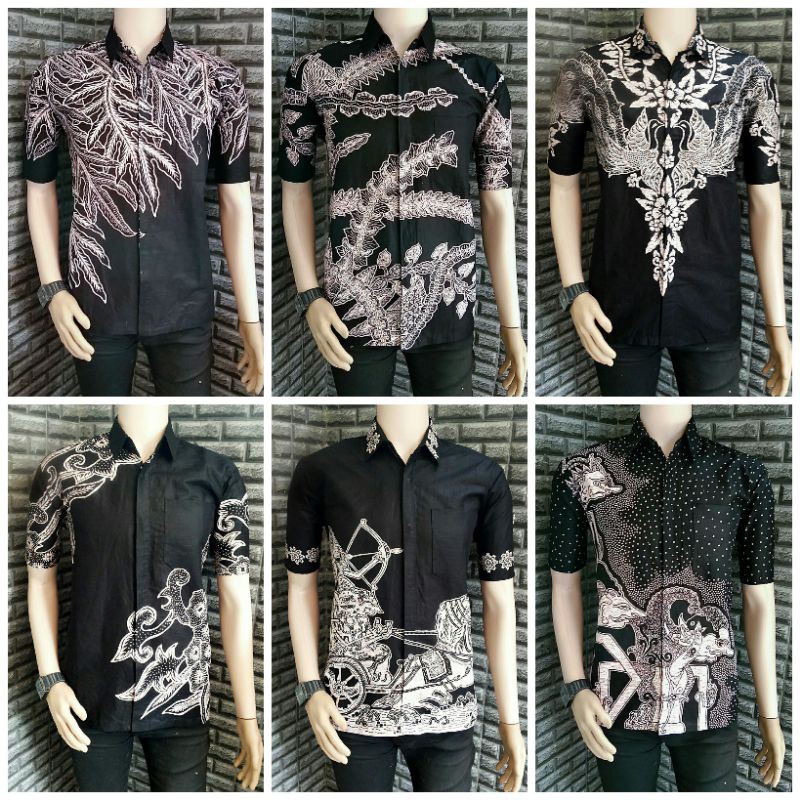 Baju kemeja batik lengan pendek warna hitam