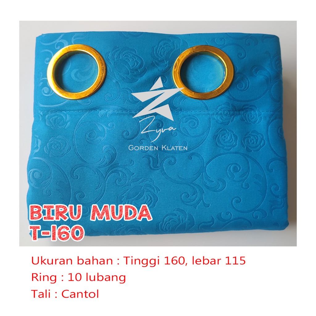Gorden Polos Embos murah smokring 12 lubang Pintu Jendela Gorden Coklat polos Gordyn Hordeng Tirai-BIRU MUDA 160X115