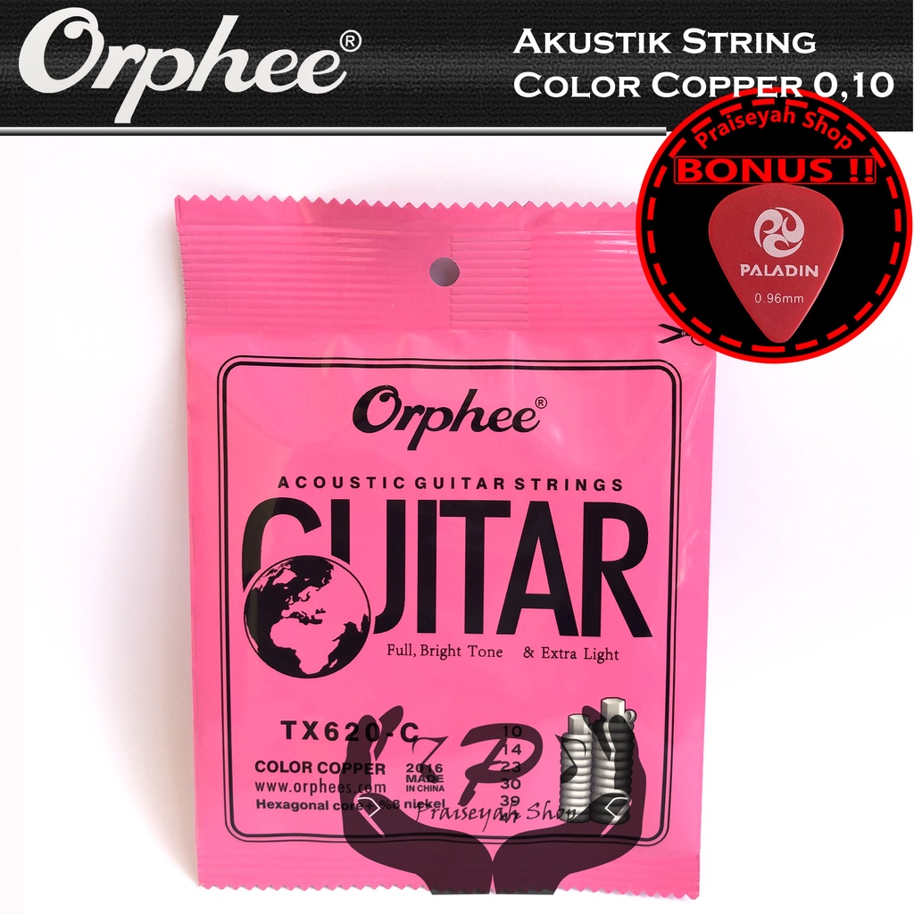 Senar Gitar Warna Akustik String 010 Orphee TX 620 C Color Copper TX620C