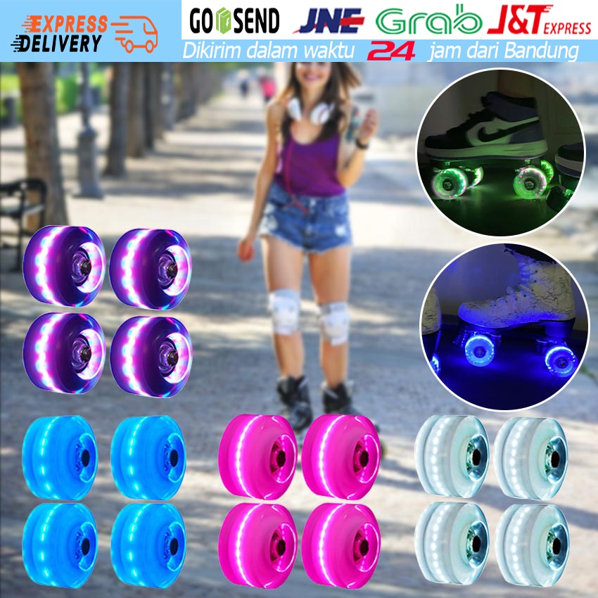 isi 4pcs LED Roda Karet PU untuk Roda Sepatu Roda dan Skateboard Inline Skate Luminous Roller