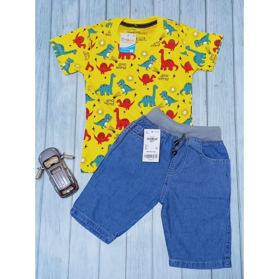 STJR - PREMIUM SETELAN BAJU KAOS ANAK MOTIF KARAKTER DAN JEANS PENDEK 1-10 TAHUN PART 2-dino