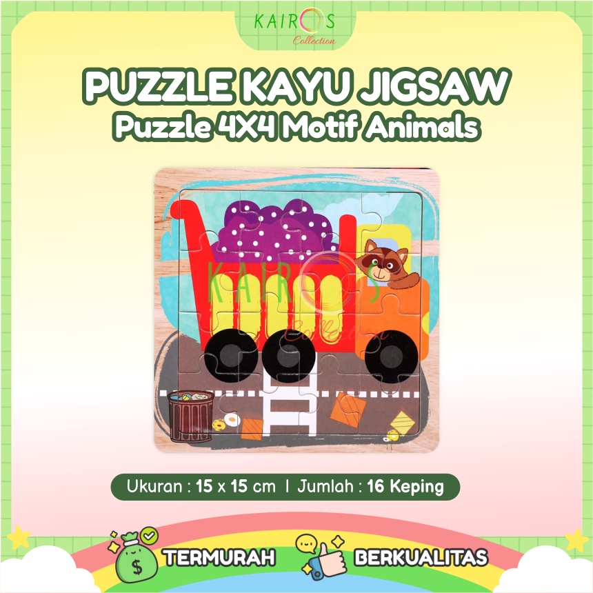 Puzzle Kayu Anak 4x4 (16pcs) Jigsaw Puzzle 4x4 Kendaraan Animal