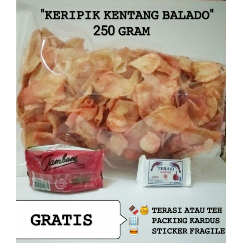 

TERMURAH 250gr Keripik kripik Kentang Asli rasa Balado