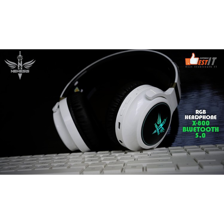 Headset Bluetooth 5.0 Headphone RGB NYK X-800 - Putih