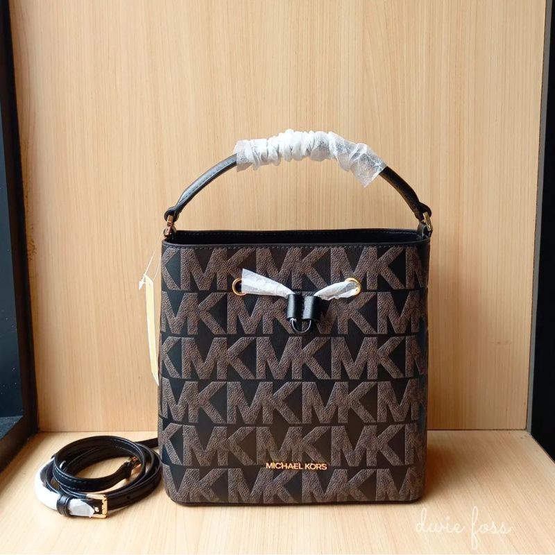 Tas Michael Kors Suri Medium Bucket Brown Black Original