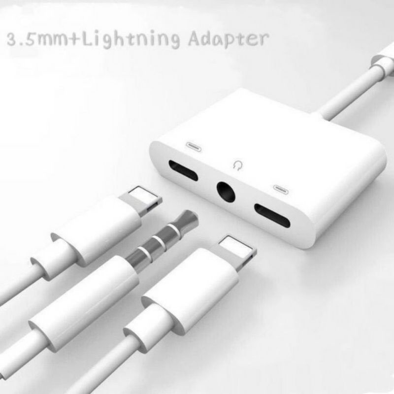 SPLITTER HANDSFREE DUAL Lightnin 3.5MM 2IN1 CONVERTER  SAMBUNGAN AUDIO PLUS CHARGER KUALITAS BAGUS MURAH