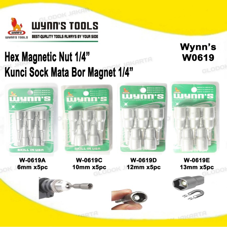 Kunci Pembuka Baut Mata Hex 1/4 inch Hex Nut Magnetic Wynns