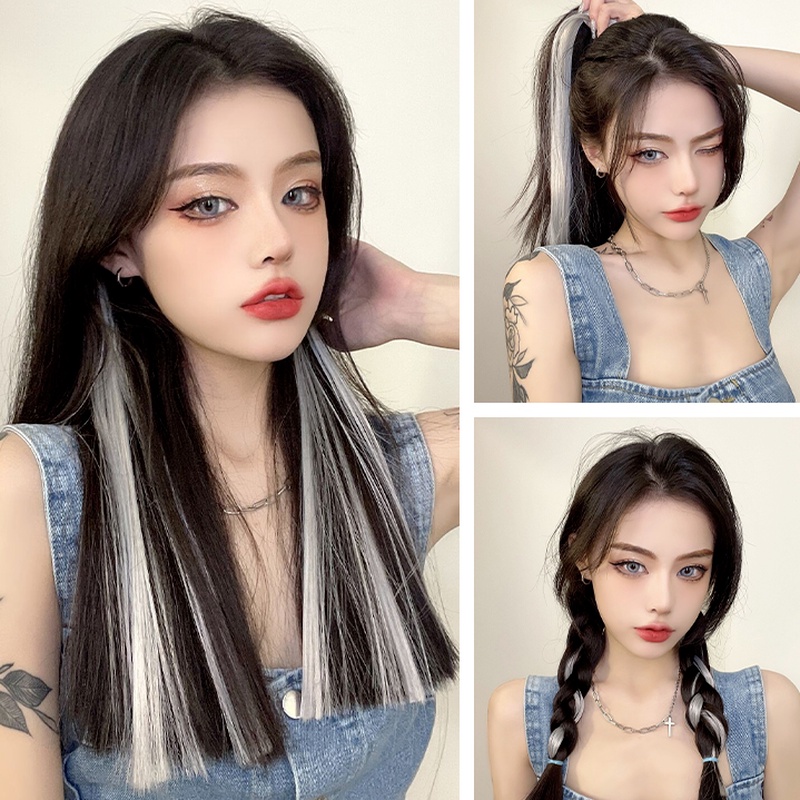 Papaozhu 1PC 50cm Warna Gradien Tahan Panas Rambut Lurus Ekstensi Wig Untuk Wanita Gadis Rambut Styling Aksesoris